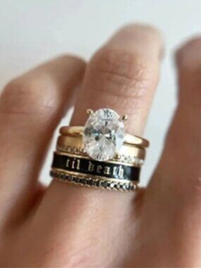 TIL DEATH Gold & Black Band Ring Size 6 Stackable Wedding Promise Ring NWT
